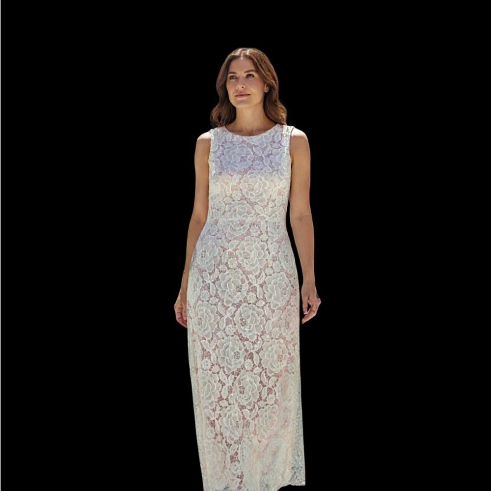 Ivanka Trump Cream Lace Maxi Dress (lined)